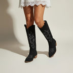 Emma - Women's Embroidered Knee-High Boots with Block Heel