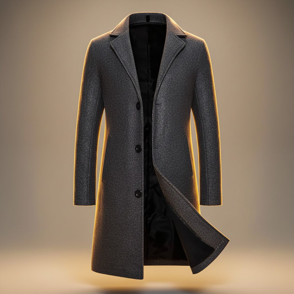 Enzo - Men's Notch-Lapel Wool Coat with Three-Button Closure