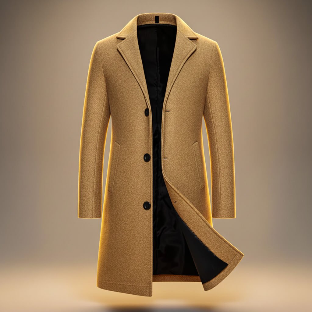 Enzo - Men's Notch-Lapel Wool Coat with Three-Button Closure