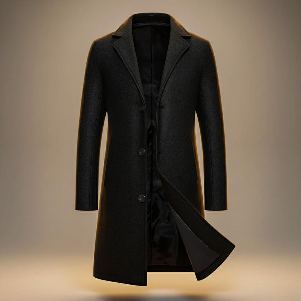 Enzo - Men's Notch-Lapel Wool Coat with Three-Button Closure