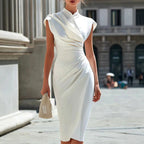 Erendira - Women's Cap Sleeve High-Neck Asymmetric Midi Dress 1
