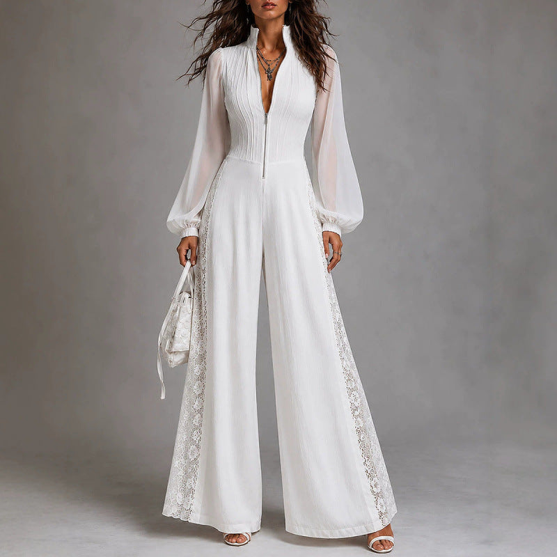 Ernestine - Women's Lantern Sleeve Wide Leg Jumpsuit 1