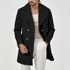 Evander - Men's Double-Breasted Wool-Blend Coat with Notch Lapel