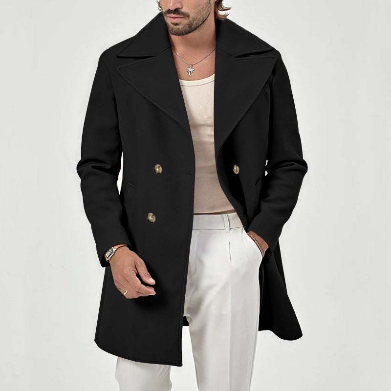 Evander - Men's Double-Breasted Wool-Blend Coat with Notch Lapel