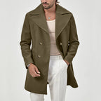 Evander - Men's Double-Breasted Wool-Blend Coat with Notch Lapel