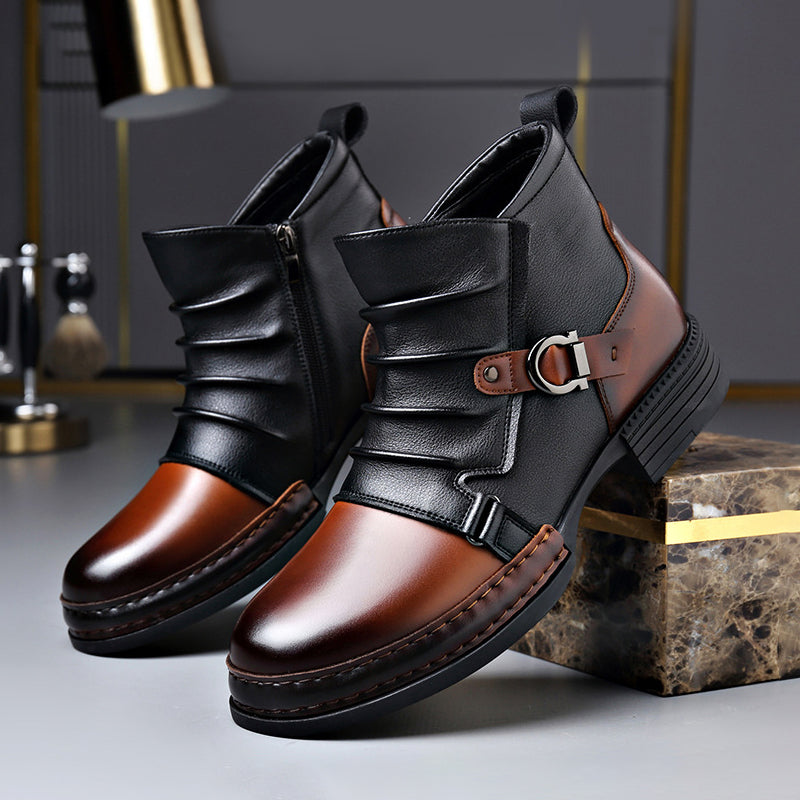 Everard - Men's Two-Tone Leather Ankle Boots with Lace-Up Front