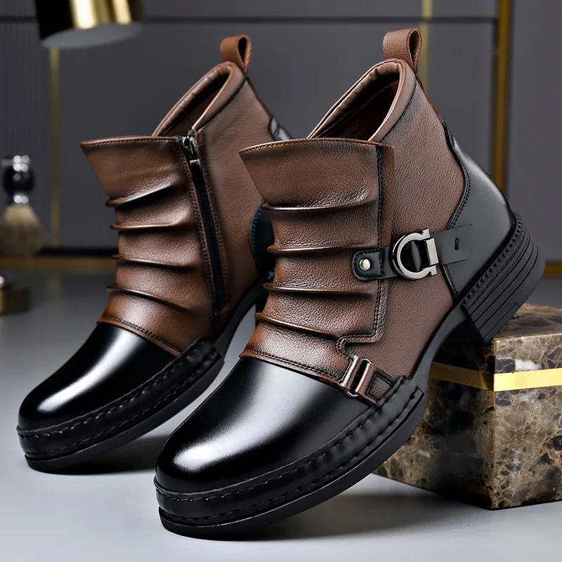 Everard - Men's Two-Tone Leather Ankle Boots with Lace-Up Front
