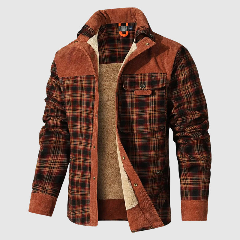 Everest - Men's Plaid Button-Front Shirt Jacket with Sherpa Lining