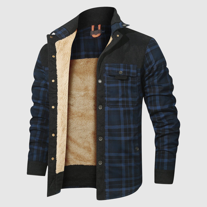 Everest - Men's Plaid Button-Front Shirt Jacket with Sherpa Lining