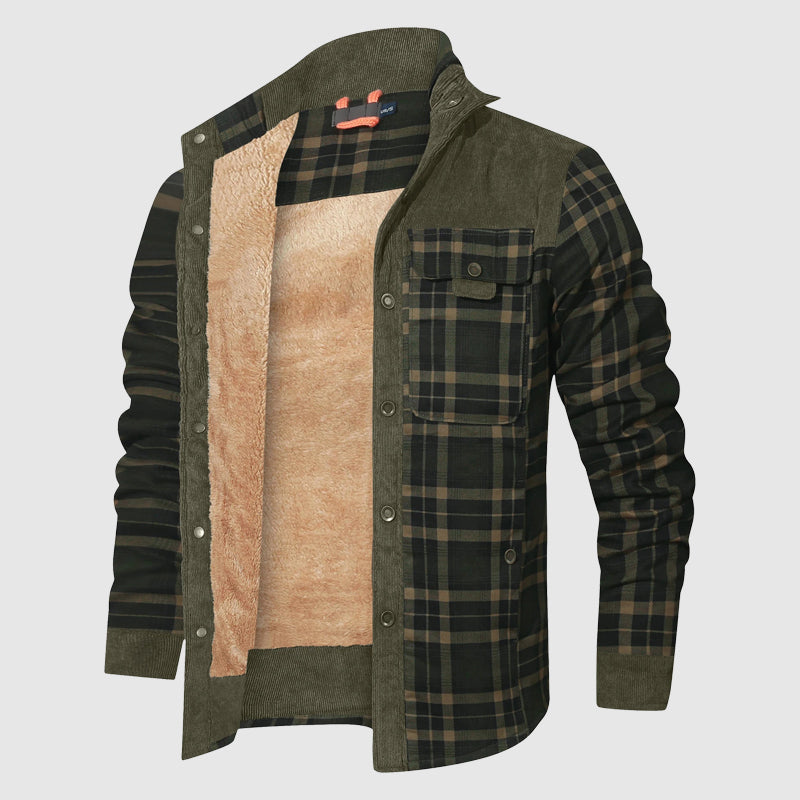 Everest - Men's Plaid Button-Front Shirt Jacket with Sherpa Lining