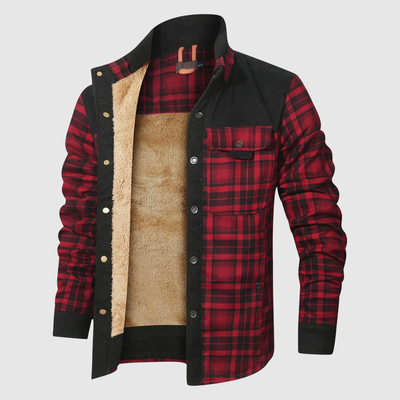 Everest - Men's Plaid Button-Front Shirt Jacket with Sherpa Lining