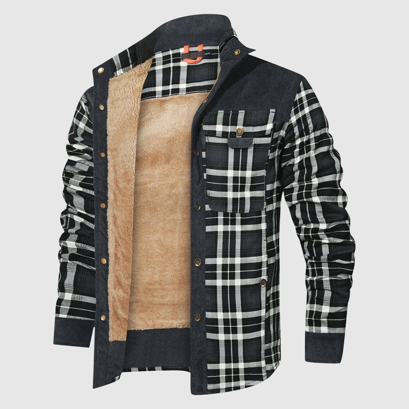 Everest - Men's Plaid Button-Front Shirt Jacket with Sherpa Lining