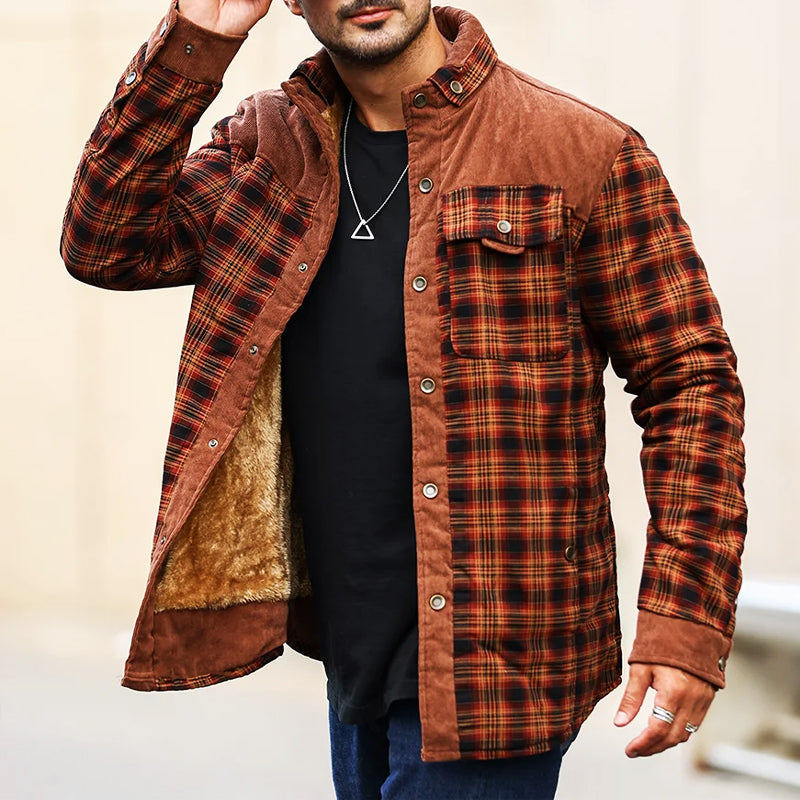 Everest - Men's Plaid Button-Front Shirt Jacket with Sherpa Lining