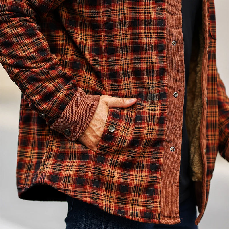 Everest - Men's Plaid Button-Front Shirt Jacket with Sherpa Lining