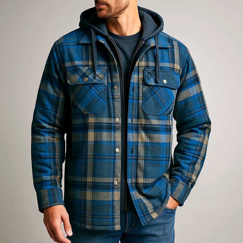 Everett - Men's Plaid Flannel Shirt Jacket with Removable Hood