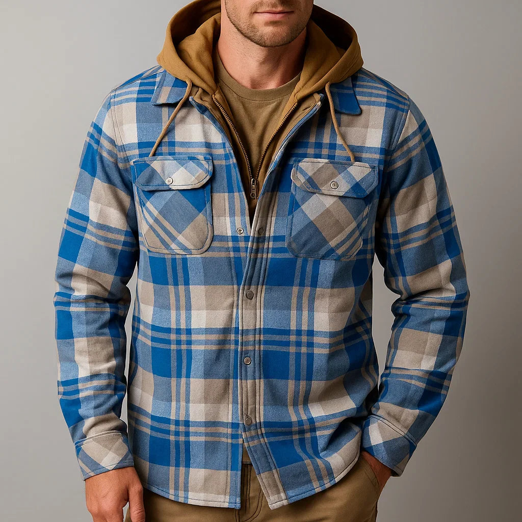 Everett - Men's Plaid Flannel Shirt Jacket with Removable Hood