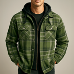 Everett - Men's Plaid Flannel Shirt Jacket with Removable Hood