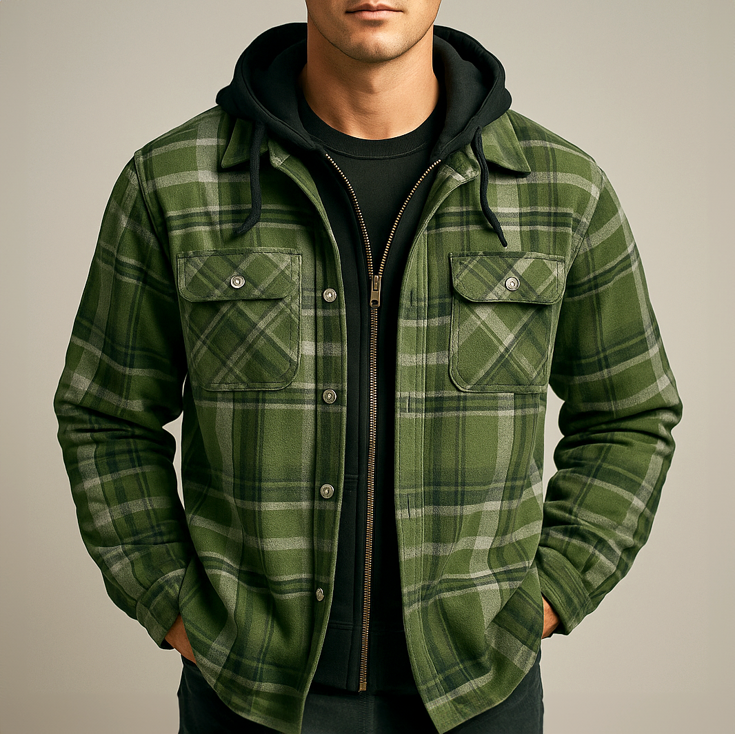 Everett - Men's Plaid Flannel Shirt Jacket with Removable Hood