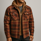 Everett - Men's Plaid Flannel Shirt Jacket with Removable Hood