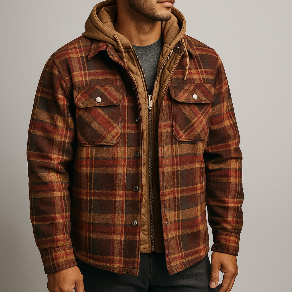 Everett - Men's Plaid Flannel Shirt Jacket with Removable Hood