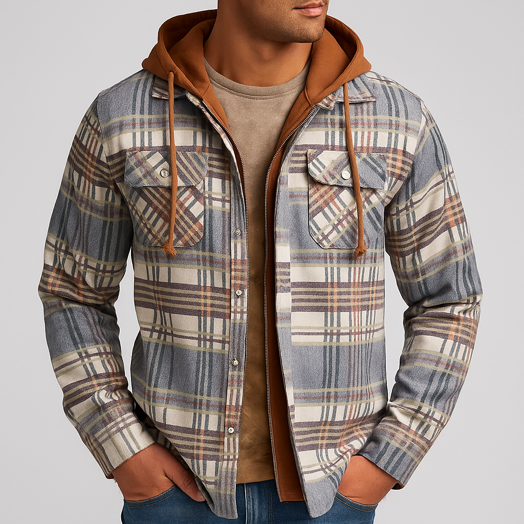 Everett - Men's Plaid Flannel Shirt Jacket with Removable Hood