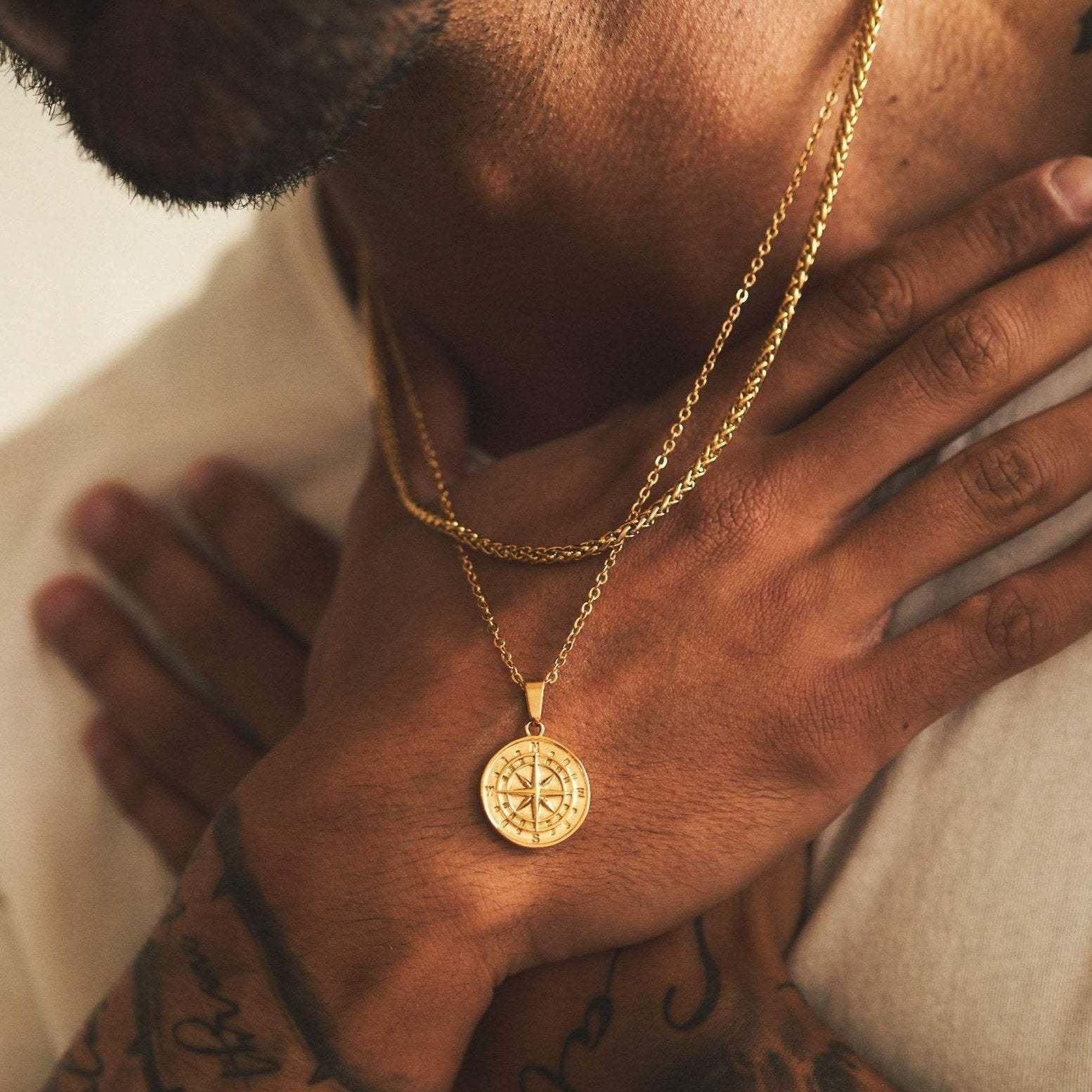 Everette - Men's Compass Rose Pendant Necklace