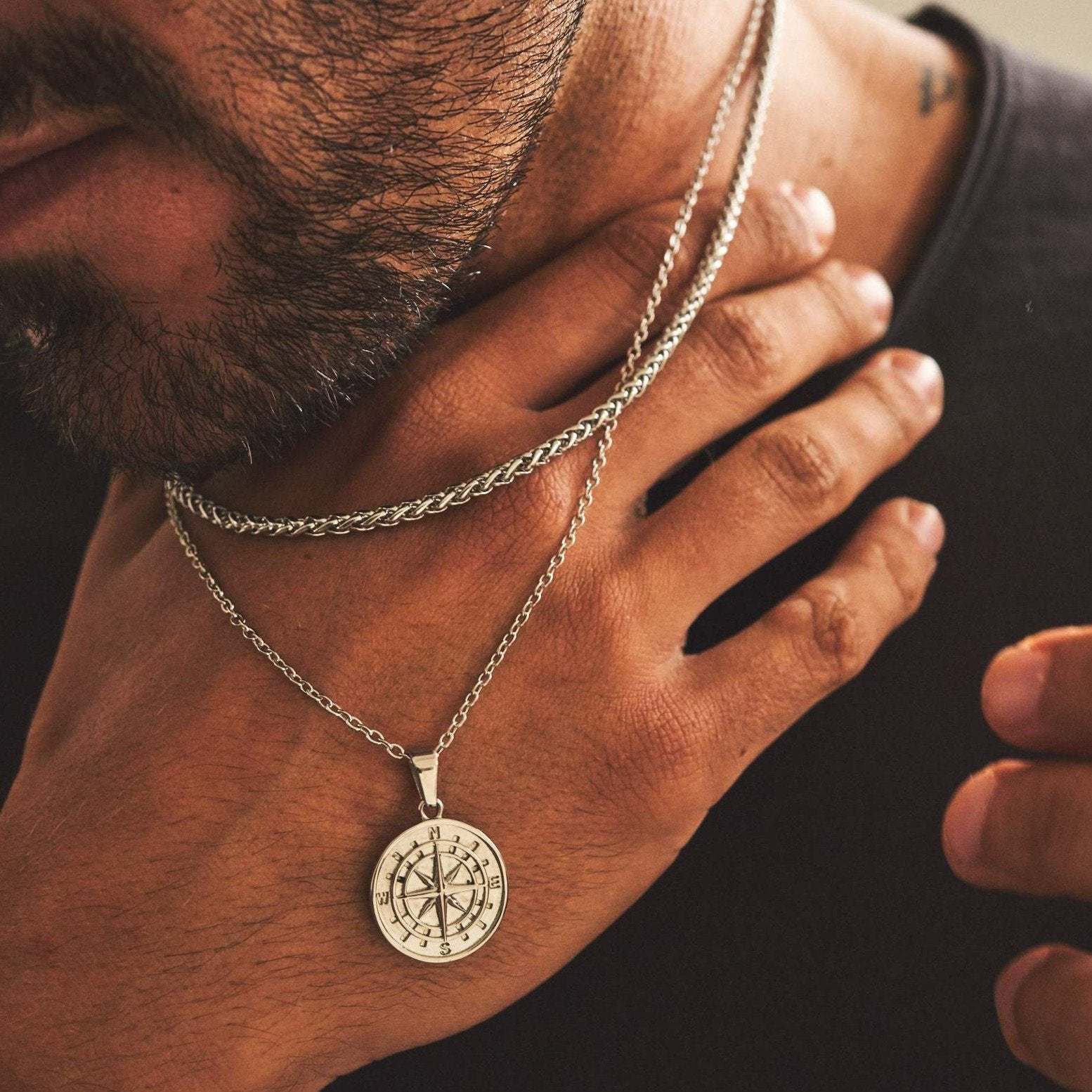 Everette - Men's Compass Rose Pendant Necklace