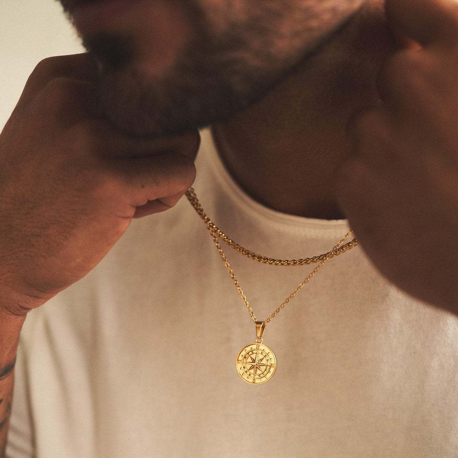 Everette - Men's Compass Rose Pendant Necklace