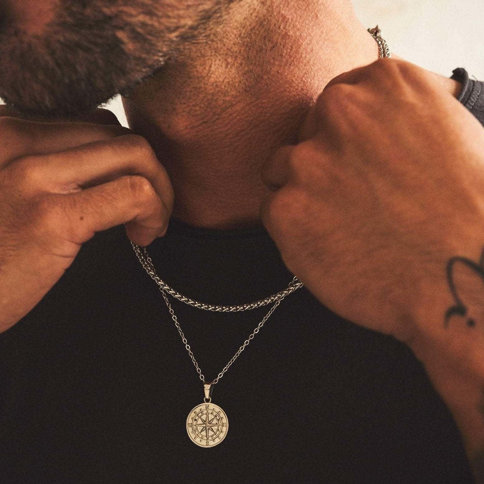 Everette - Men's Compass Rose Pendant Necklace