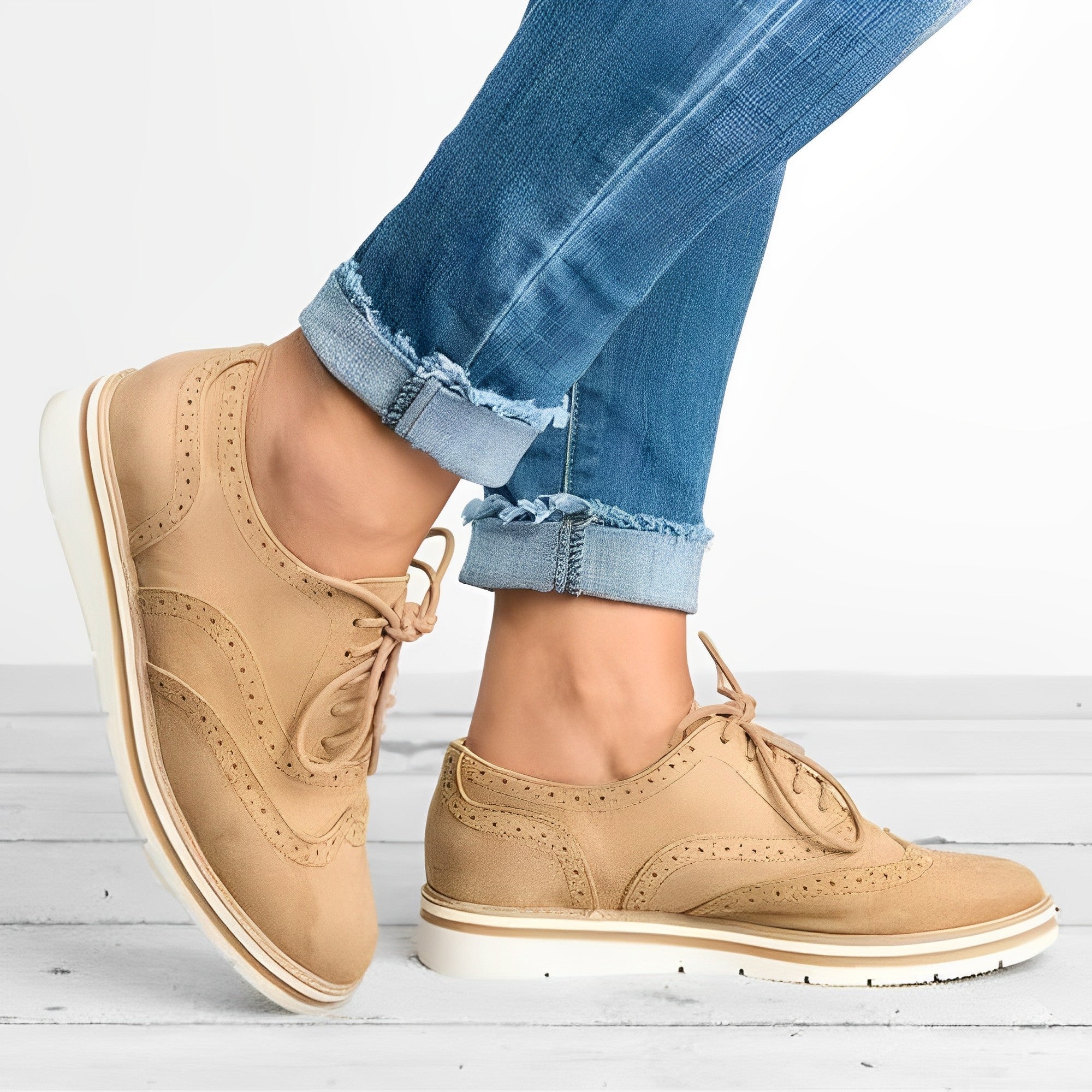 Everly - Women's Lace-Up Wingtip Oxfords with Cutout Details