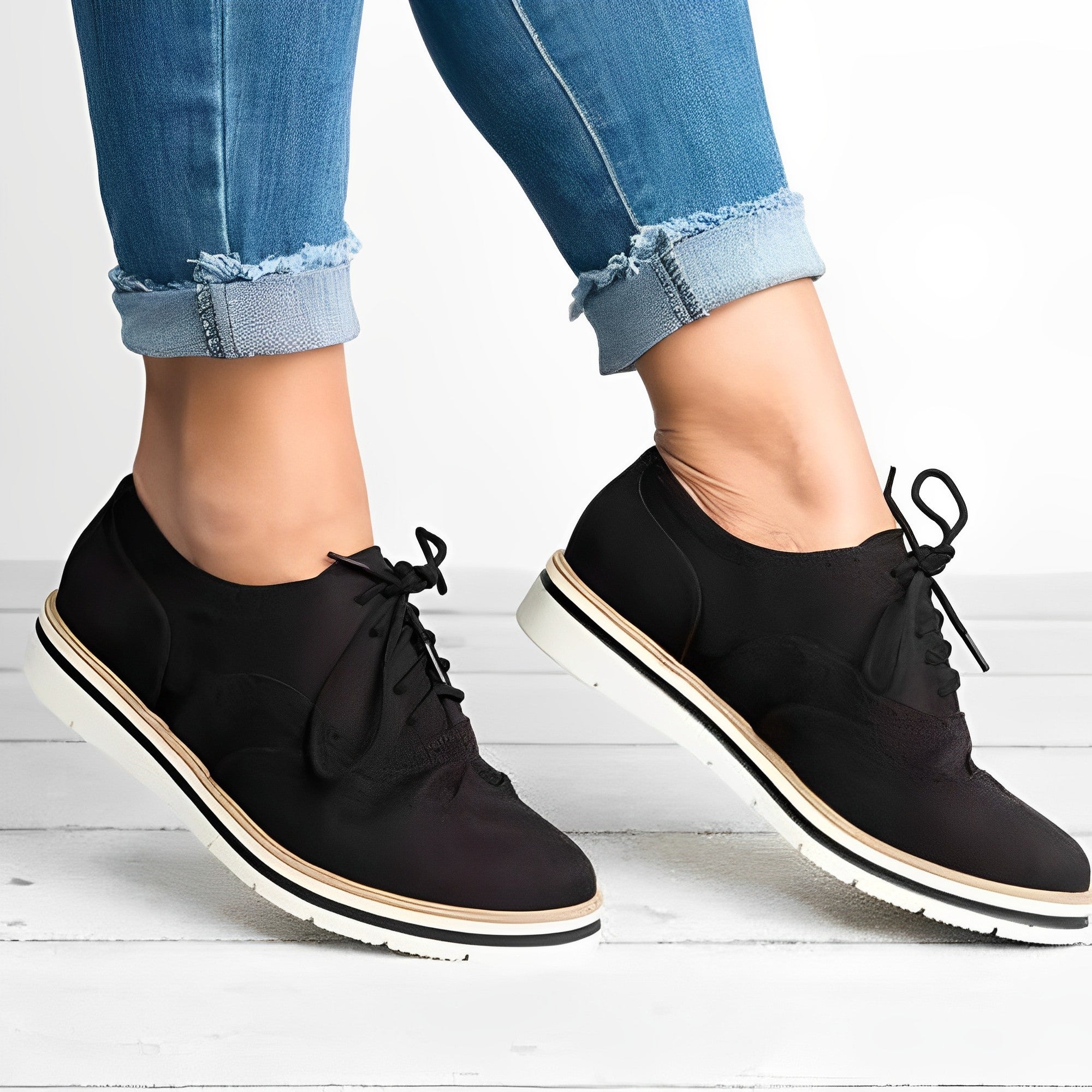 Everly - Women's Lace-Up Wingtip Oxfords with Cutout Details