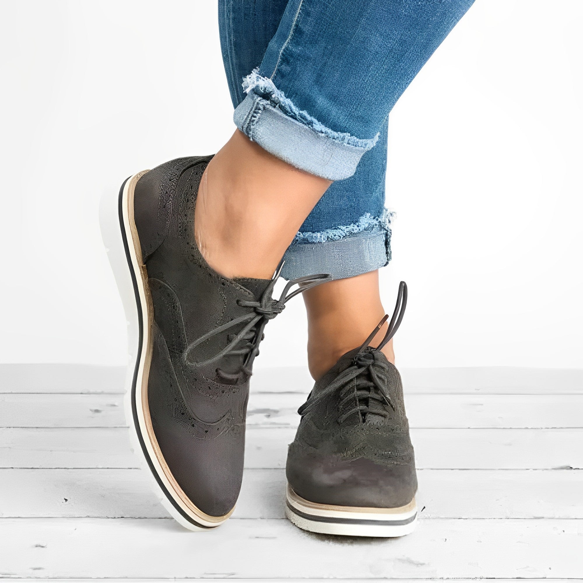 Everly - Women's Lace-Up Wingtip Oxfords with Cutout Details