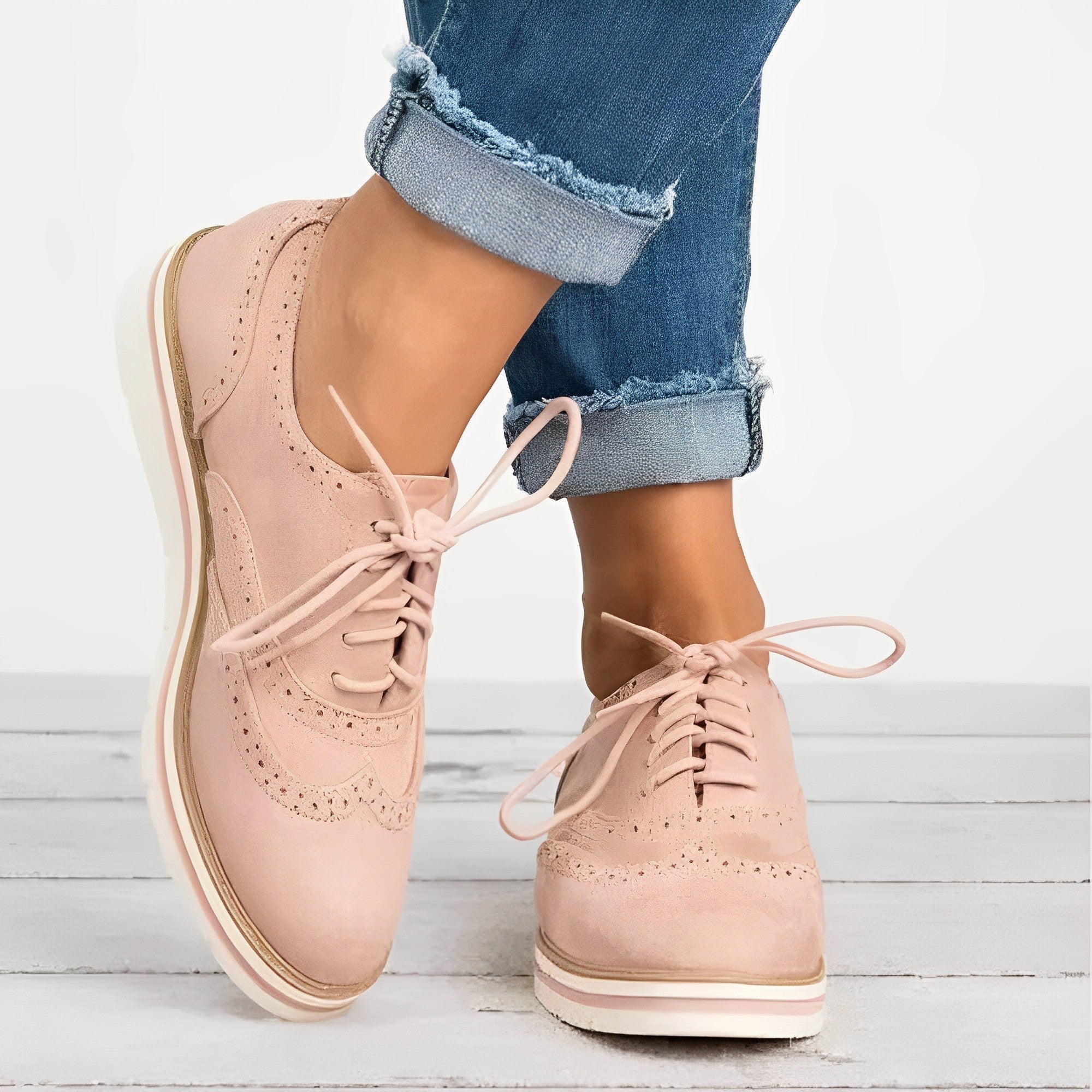 Everly - Women's Lace-Up Wingtip Oxfords with Cutout Details