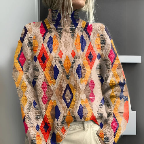 Fenna - Women's Geometric Diamond Knit Sweater