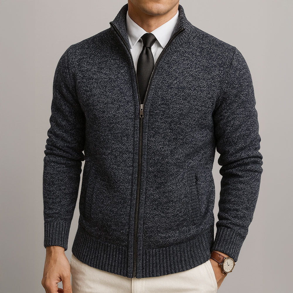 Garrett - Men's Zip-Front Knit Cardigan with Ribbed Cuffs