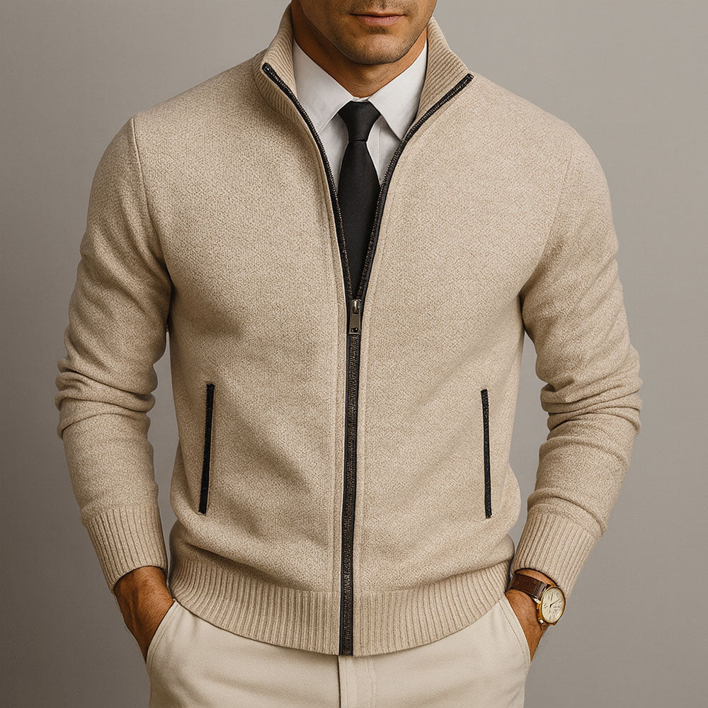 Garrett - Men's Zip-Front Knit Cardigan with Ribbed Cuffs