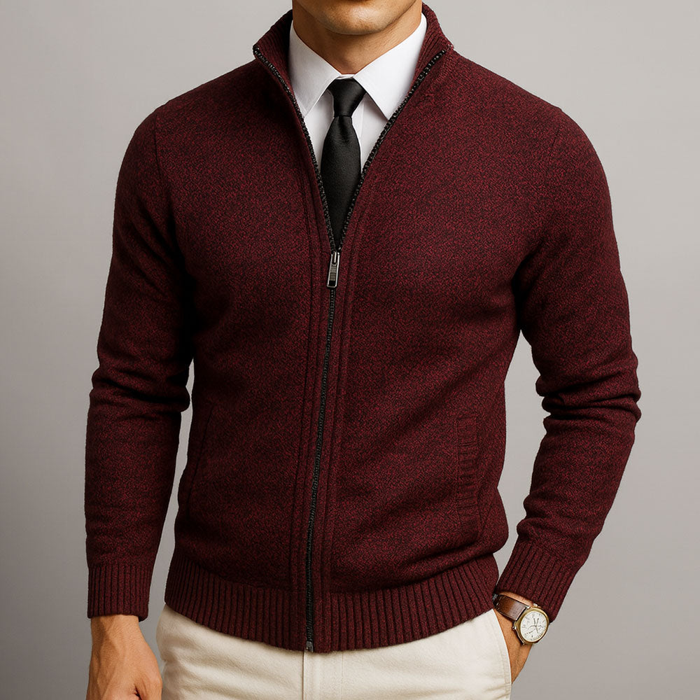 Garrett - Men's Zip-Front Knit Cardigan with Ribbed Cuffs