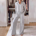 Giselle - Women's V-Neck Pullover Tracksuit with Relaxed Wide-Leg Pants