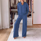 Giselle - Women's V-Neck Pullover Tracksuit with Relaxed Wide-Leg Pants