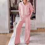 Giselle - Women's V-Neck Pullover Tracksuit with Relaxed Wide-Leg Pants