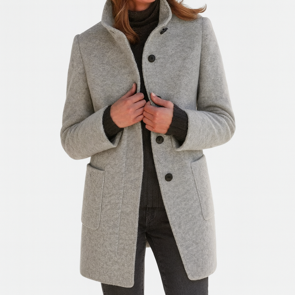 Greta - Women's Stand-Collar Button-Front Coat