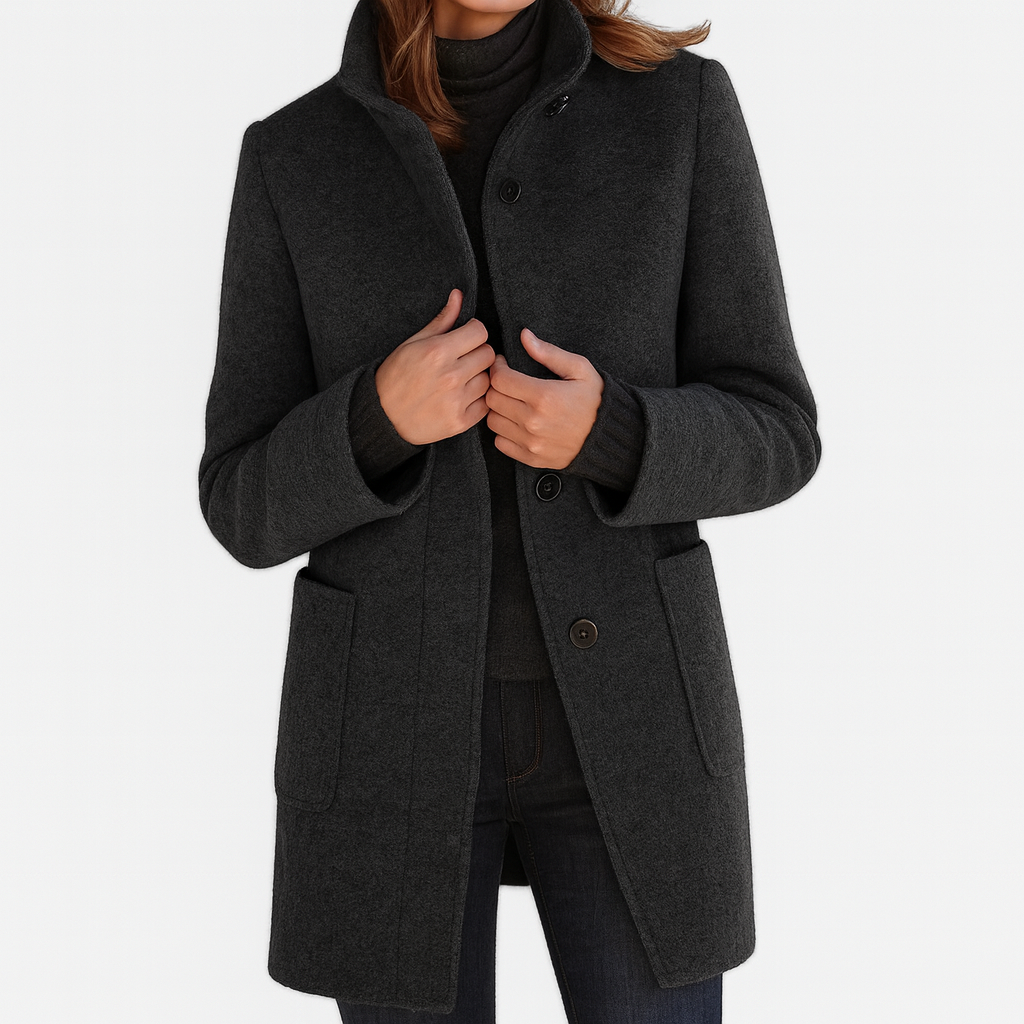 Greta - Women's Stand-Collar Button-Front Coat
