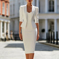 Gretchen - Women's Notched Lapel Bodycon Midi Matching Set 1