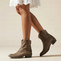 Hadley - Women's Suede Western Ankle Boots with Stacked Heel