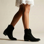 Hadley - Women's Suede Western Ankle Boots with Stacked Heel