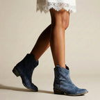 Hadley - Women's Suede Western Ankle Boots with Stacked Heel
