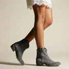 Hadley - Women's Suede Western Ankle Boots with Stacked Heel