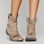 Hadley - Women's Suede Western Ankle Boots with Stacked Heel