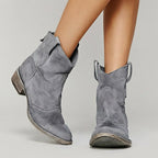 Hadley - Women's Suede Western Ankle Boots with Stacked Heel