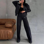 Haldis - Women's Zip-Front Wide Leg Matching Set 3